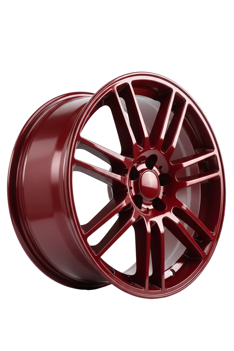 Alloy wheel finished in deep gloss red powder coating